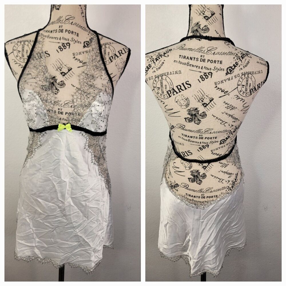 Victorias Secret Babydoll Mini Dress M Halter Lace Trim Open Back Milkmaid Fairy